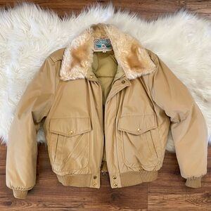 VTG Struggle Gear Size 40 beige full zip quilted liner bomber jacket, TALON zip